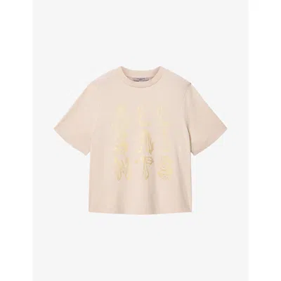 Allsaints Womens Dove White Ella Lisa Logo-print Cotton T-shirt