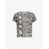 Allsaints Ellie Mesh Snake Print T-shirt In Flow Ecru Whit