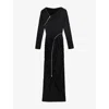Allsaints Womens Black Elsie Zip-detail Stretch-woven Maxi Dress In Black