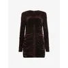 Allsaints Eris Ruched Velvet Mini Dress In Rich Brown