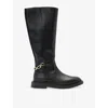 Allsaints Womens Escher Chain Flat Black Knee-high Boots Eur 40 / 7 Uk In Black