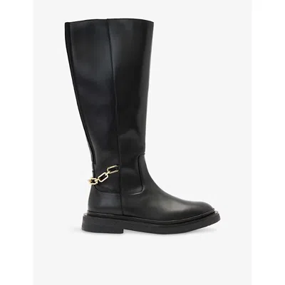 Allsaints Womens Escher Chain Flat Black Knee-high Boots Eur 40 / 7 Uk
