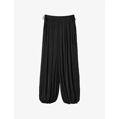 Allsaints Womens Black Eshe Balloon-leg Satin Trousers