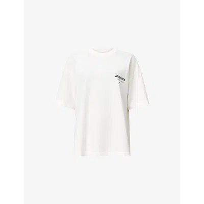 Allsaints Womens  Etta Branded-print Cotton-jersey T-shirt In Ashen White