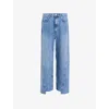 Allsaints Womens Light Indigo Fox Asymmetric-hem Wide-leg Denim Jeans In Light Indigo
