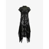 Allsaints Gian Lace Trim Asymmetric Maxi Dress In Monica Black
