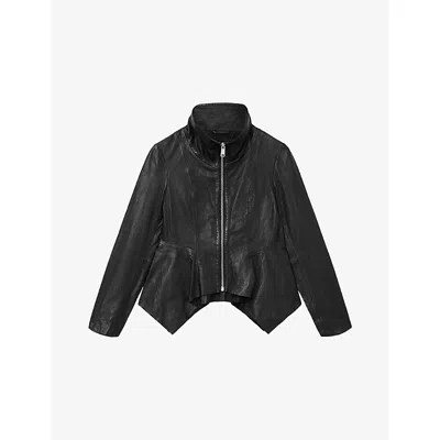 Allsaints Womens Black Grace Draped Leather Jacket