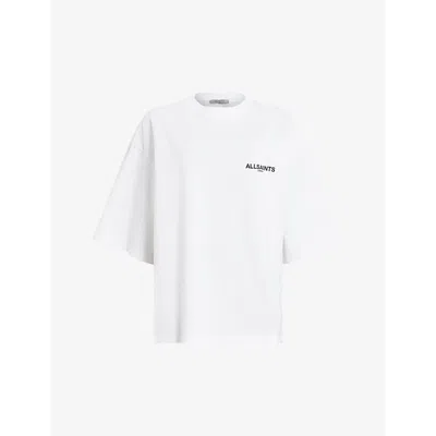 Allsaints Womens White Guardian Graphic-print Relaxed-fit Organic-cotton T-shirt