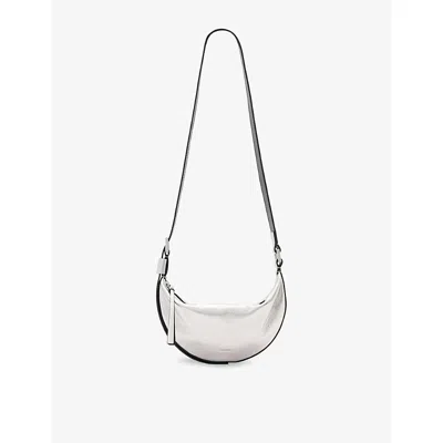 Allsaints Womens Silver Half Moon Leather Cross Body Bag