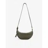Allsaints Womens Half Moon Logo-embossed Leather Cross-body Bag Military Green