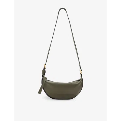 Allsaints Womens Half Moon Logo-embossed Leather Cross-body Bag Military Green In Military Green