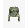 Allsaints Hanako Print Mesh Wrap Top In Emerge Olive G