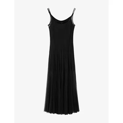 Allsaints Womens Black Harmonia Round-neck Woven Maxi Dress
