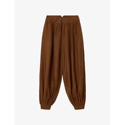 Allsaints Womens Hot Choc Brown Harrie Balloon-leg Linen-blend Trousers