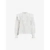 Allsaints Womens Chalk White Heather Lace-trim Long-sleeve Cotton Blouse In Chalk White