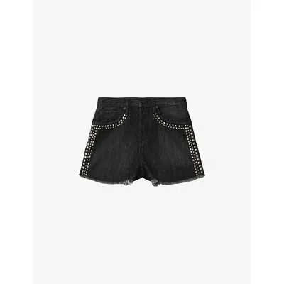 Allsaints Womens Shadow Black Heidi Studded Denim Shorts