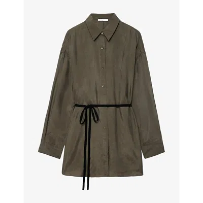 Allsaints Ilana Tie Waist Shirt In Gray