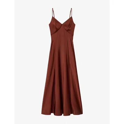 Allsaints Womens  Irina V-neck Woven Maxi Dress In Rust Brown