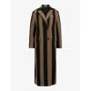 Allsaints James Wool Blend Striped Maxi Coat In Brown/black