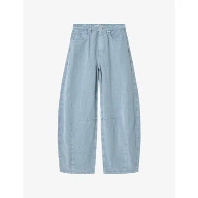 Allsaints Womens Light Blue Jett Barrel-leg Linen-blend Trousers