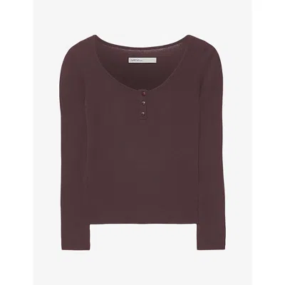 Allsaints Jules Long Sleeve Henley Top In Burgundy