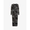 Allsaints Womens Evolve Slate G Keiko Abstract-pattern Stretch-mesh Midi Dress In Evolve Slate G