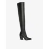 Allsaints Womens Black Lara Pointed-toe Leather Heeled Over-the-knee Boots In Black