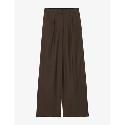 Allsaints Womens  Laura Wide-leg Wool-blend Trousers In Brown