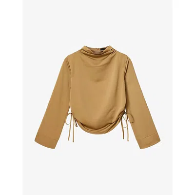 Allsaints Leslie Cowl Neck Relaxed Top In Brown
