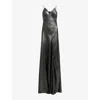 Allsaints Lili Maxi Dress In Metallic Grey