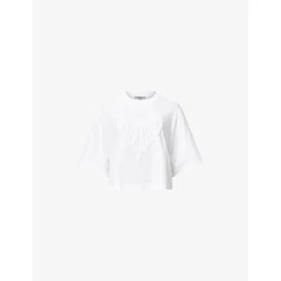 Allsaints Womens Lottie Logo-embroidered Short-sleeve Cotton T-shirt Optic White