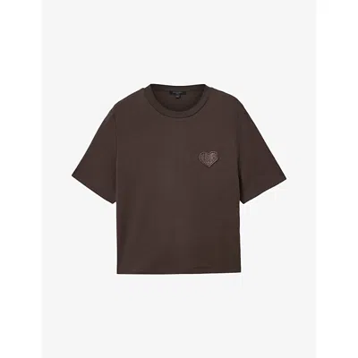 ALLSAINTS WOMENS BOTTLE BROWN LOVER LISA EMBROIDERED COTTON-JERSEY T-SHIRT