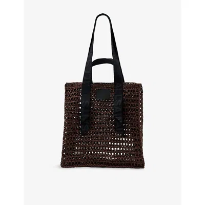 Allsaints Womens Cognac Brown Lullah Raffia Tote Bag