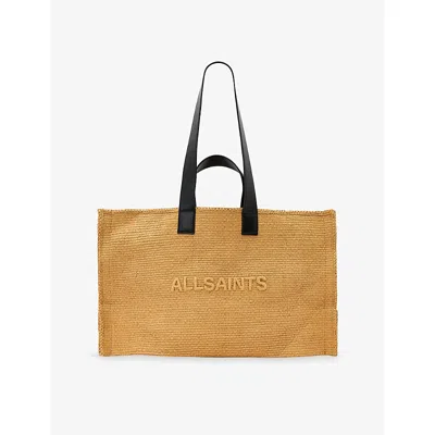 Allsaints Womens Biscuit Brown Lutece Logo-print Paper Tote Bag
