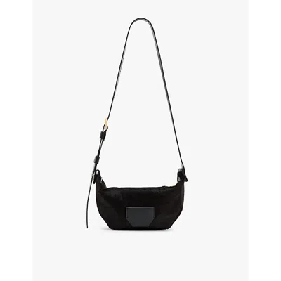 Allsaints Womens Deep Burnt Red Madea Luxury Logo-embossed Leather Cross-body Bag In Black