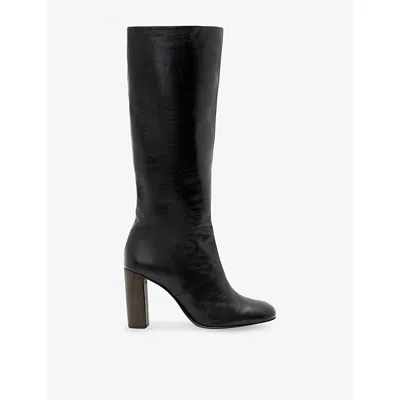 Allsaints Womens  Marisa Heeled Leather Knee-high Boots In Black