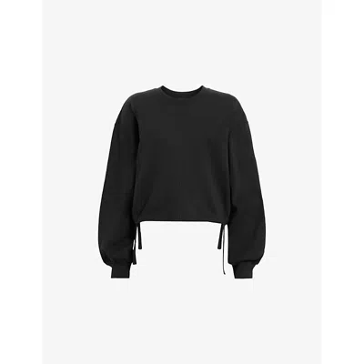 Allsaints Womens  Mira Cropped Cotton-jersey Sweatshirt In Black