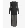 Allsaints Nora Ruched Sparkle Midi Dress In Black Shimmer