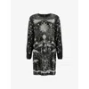 Allsaints Noushka Embellished Mini Dress In Black/silver