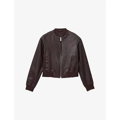 ALLSAINTS WOMENS OXBLOOD RED ORTEN LEATHER BOMBER JACKET
