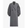 Allsaints Womens Eiffel Grey Paulah Contrast-sleeve Double-breasted Wool And Recycled Cashmere-blend Coat In Eiffel Grey