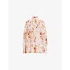 Allsaints Womens Armada White Pearla Floral-print Tie-neck Silk-blend Blouse
