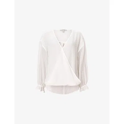 Allsaints Womens  Penny Wrap-over Long-sleeve Woven Top In White