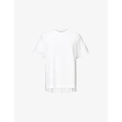 Allsaints Womens Optic White Pia Asymmetric-hem Crewneck Cotton T-shirt