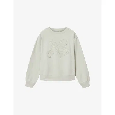 ALLSAINTS WOMENS SEA GREEN PIPPA SNARL LOGO-EMBROIDERED COTTON SWEATSHIRT