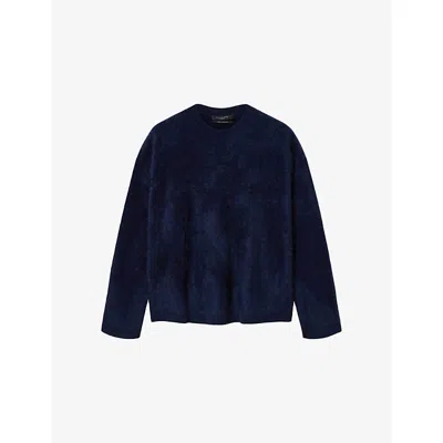ALLSAINTS WOMENS MIDNIGHT BLUE REBEL CREW-NECK REGULAR-FIT BRUSHED-CASHMERE JUMPER