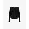 Allsaints Womens Black Relaxed-fit Wrap-design Wool Jumper In Black