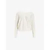 Allsaints Womens Relaxed-fit Wrap-design Wool Jumper Chalk White