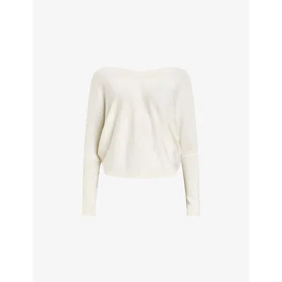Allsaints Womens Relaxed-fit Wrap-design Wool Jumper Chalk White In Chalk White