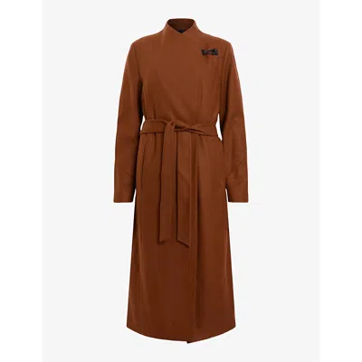 Allsaints Womens  Riley Wrap-around Belted Wool-blend Coat In Sugar Brown